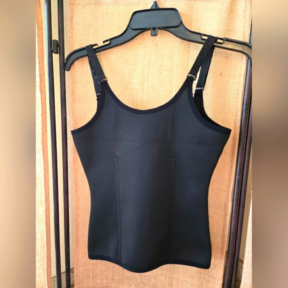 NWOT Women's Black Shapewear Waist Trainer Top Size L Hook And Eye With Zipper